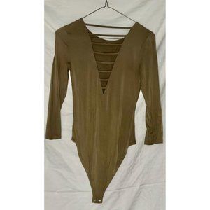 Olive green deep cut long sleeve bodysuit Forever 21 Size Medium